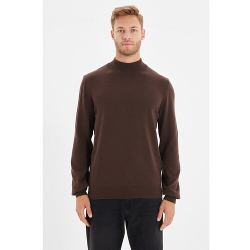 Trendyol Brown Men's Slim Fit Half Turtleneck 100% Cotton Basic Sweater Slike