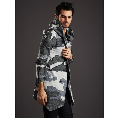 Fashion Hunters Men's camo sweater with asymmetrical buttons in gray Slike