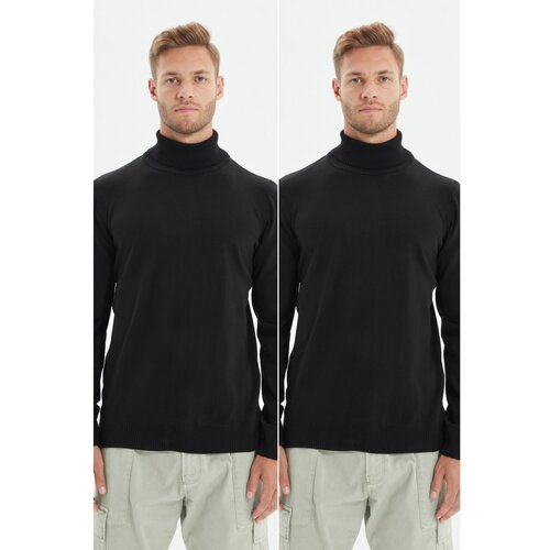 Trendyol Crni muški pulover sa tankim rukavom u 2 paketa Slike