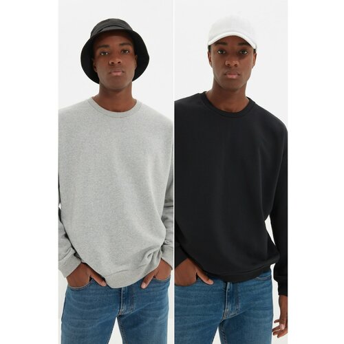 Trendyol Gray Men's Oversize Fit 2-Pack Sweatshirt Slike