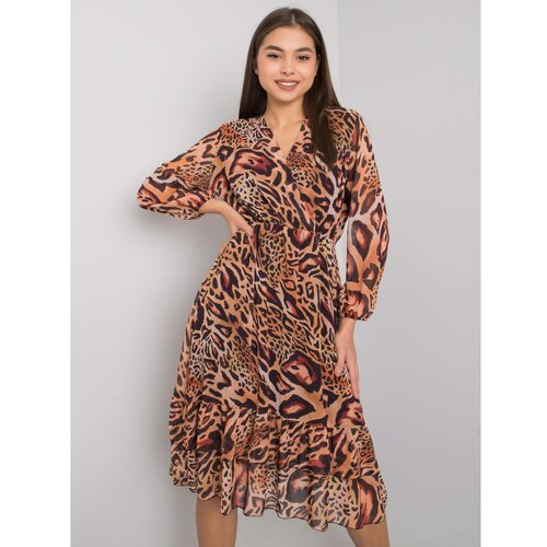 Fashion Hunters Light brown patterned dress with a frill Slike