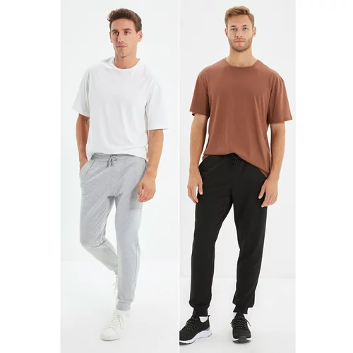 Trendyol Black-Grey Men Regular Fit Elastic Leg Basic 2-Pack Sweatpants