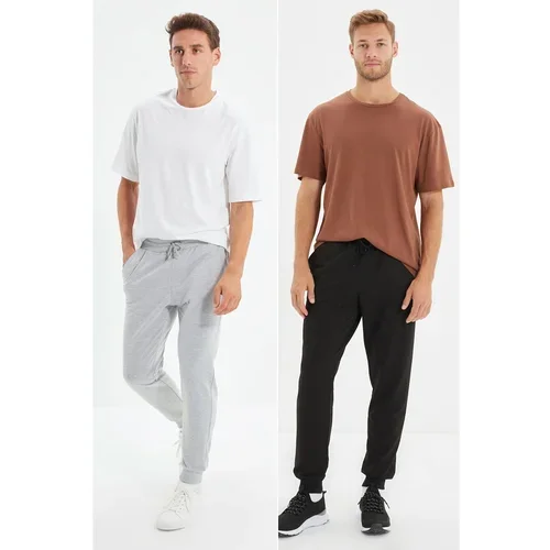 Trendyol Black-Grey Men Regular Fit Elastic Leg Basic 2-Pack Sweatpants