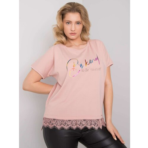 Fashion Hunters Dusty pink plus size cotton blouse with lace Slike