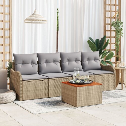 vidaXL Set od 5 Vrtnih Sofa s Jastučićima Bež Poly Ratan Akacija Cijene