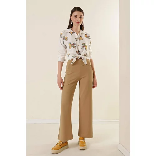 By Saygı Waist Bodice with Pockets Knitted Crepe Palazzo Pants Mink