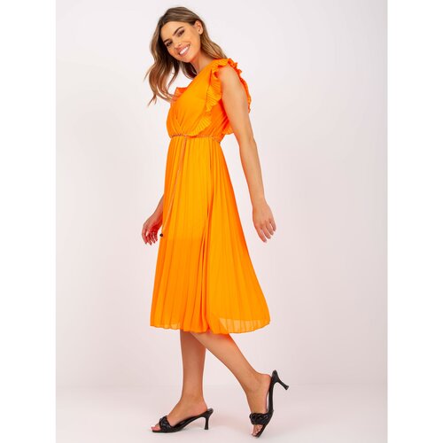 Fashion Hunters Fluo orange airy midi dress with pleating Slike