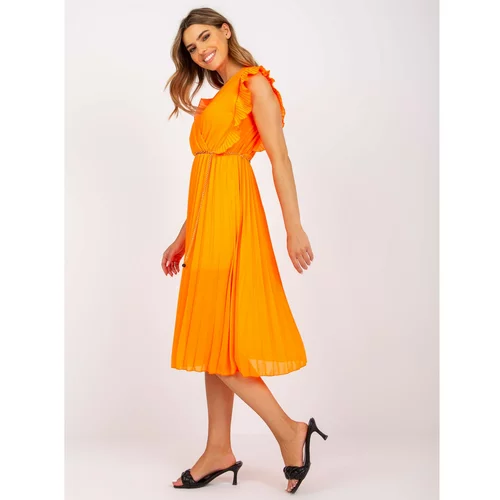Fashionhunters Fluo orange airy midi dress with pleating