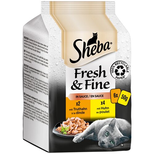  Varčno pakiranje Sheba Fresh & Fine vrečke 72 x 50 g - Pi&scaron;čanec & puran v omaki Cijene