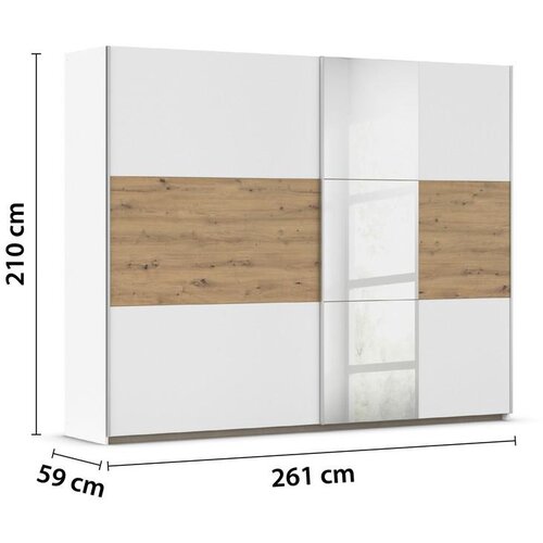 XXXL omara z drsnimi vrati foster, bela, hrast, ogledalo, 261 cm Slike