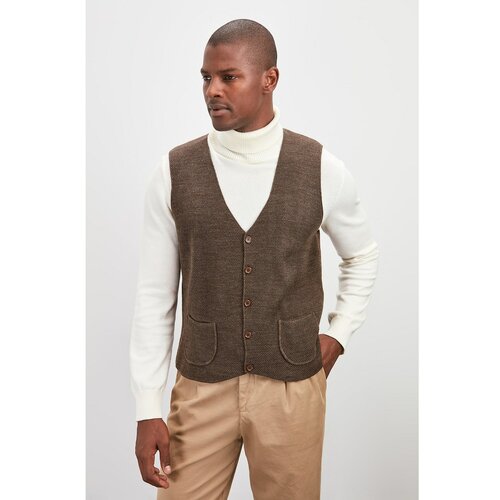 Trendyol Brown Men's Slim Fit Pocket Waistcoat Cene