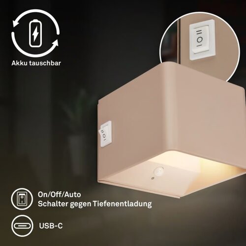 BRILONER 3879011 - led punjivo zidno svetlo sa senzorom borra LED/1,5W/5V 3600 mah bež Slike