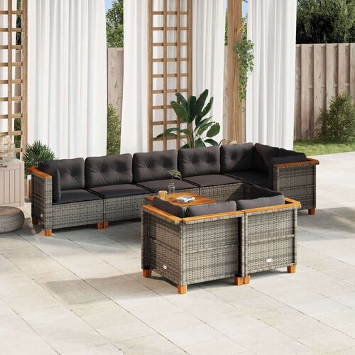  9-dijelni set vrtnih sofa od poliratana s jastucima sivi Slike