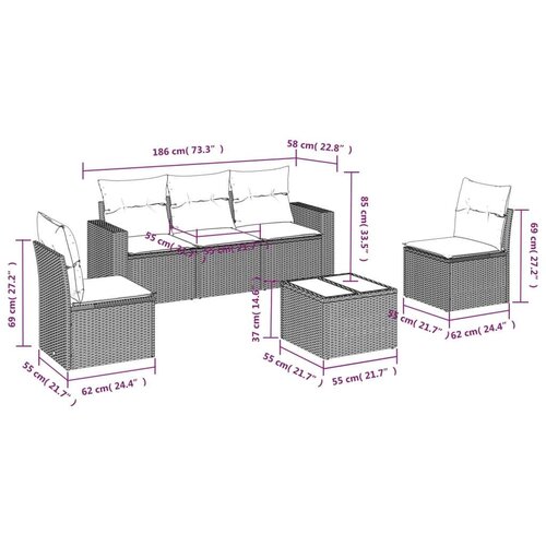vidaXL 6-dijelni set vrtnih sofa s jastucima crni od poliratana Cene