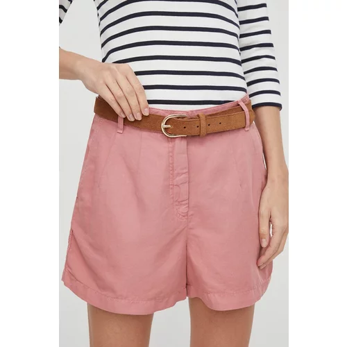 Tommy Hilfiger Kratke hlače iz mešanice lana roza barva