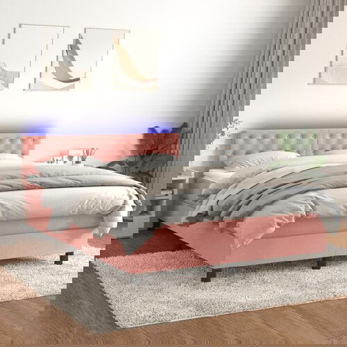 The Living Store Box spring postelja z vzmetnico LED roza 140x190 cm žamet - Box Spring Postelja, (21492043) Slike