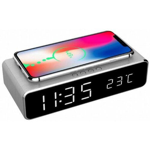 Gembird DAC-WPC-01-S digitalni sat + alarm sa bežičnim punjenjem telefona, silver Cene
