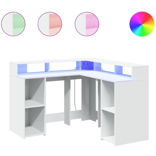 vidaXL Pisalna miza z LED lučkami bela 130x130x91 cm inženirski les, (21373810) Cene