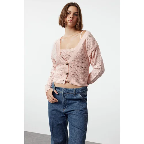 Trendyol Pink Openwork/Hole Knitwear Cardigan