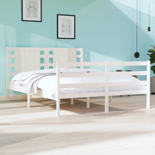 The Living Store Posteljni okvir bel iz trdne borovine 120x190 cm - Posteljni Okvir, (21523471) Slike