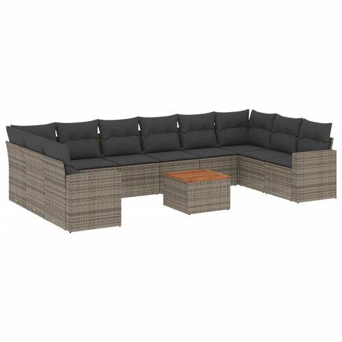  11-dijelni set vrtnih sofa od poliratana s jastucima sivi Slike