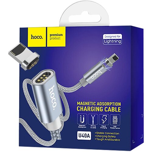 Hoco USB kabl za iPhone, metal magnetic, Lightning, 2.0 A - U40A Magnetic Lightning, Sivi Slike