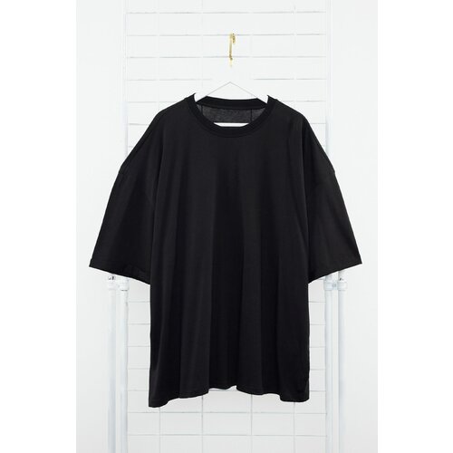 Trendyol Plus Size Black Oversize/Wide Cut 100% Cotton T-Shirt Cene