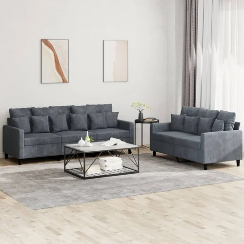 vidaXL 2-dijelni set sofa s jastucima tamnosivi baršunasti