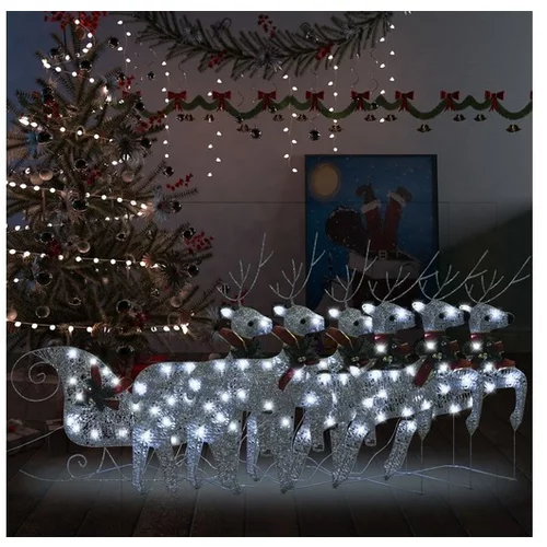  Zunanji božični jeleni s sanmi 140 LED lučk srebrni
