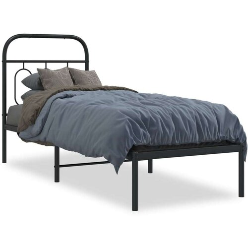 vidaXL Kovinski posteljni okvir z vzglavjem črn 75x190 cm Cene
