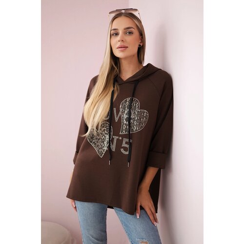 Kesi Włoski Włoski Oversized viscose sweatshirt Love brown Slike