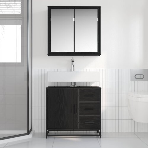  Set namje&amp;scaron;taja za kupaonicu 2 pcs Crni hrast Konstruirano drvo Slike