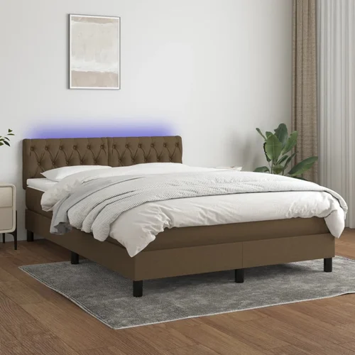 The Living Store Box spring postelja z vzmetnico LED temno rjava 140x190cm blago - Box Spring Postelja, (21520021)