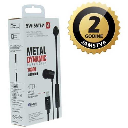 Swissten slu&scaron;alice bt, mikrofon, lightning, in-ear, metalne, crne dynamic YS500 Cijene