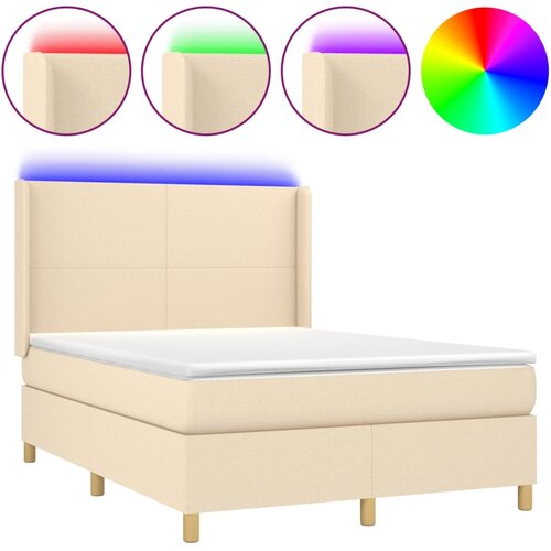  box spring s madracem LED krem 140x200 cm od tkanine Slike