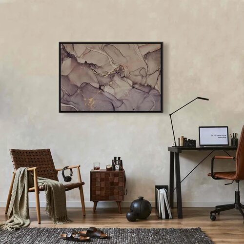  Slika - Watercolour abstraction - powder pink marble with gold accents 90x60 U crnom drvenom okviru Slike