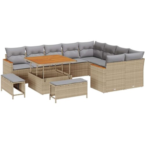  Set vrtnog namještaja od 12 dijelova s jastucima Bež Poli Ratan Akacija  Set vrtnog ručka sa 3 dijela s jastucima Bež Poli Ratan Cijene