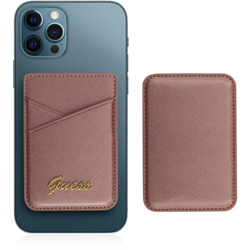Guess Držalo za kartice Magsafe iPhone 12 Magnetna fiksacija Saffiano roza, (20524246) Slike