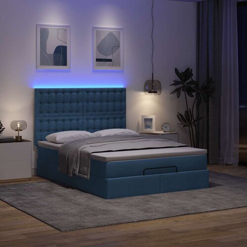 vidaXL Otomanski posteljni okvir z vzmetnico moder 140x200 cm blago Cene