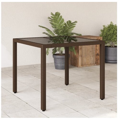 vidaXL Vrtna miza s stekleno ploščo rjava 90x90x75 cm poli ratan Cene
