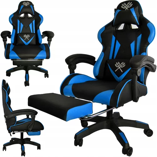  Podesiva	 podstavljena kompjuterska stolica za igranje s plavim naslonom za noge