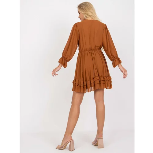 Fashion Hunters Brown short dress with a frill and long sleeves from Winona OCH BELLA