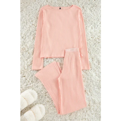 Trendyol Powder Elastic Detailed Corded Cotton Knitted Pajama Set