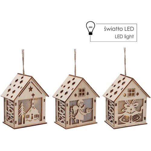 Molarem Home Drveni božićni ukras – Lampion kućica 10 x 12 x 5 cm – LED – 1 kom Cene