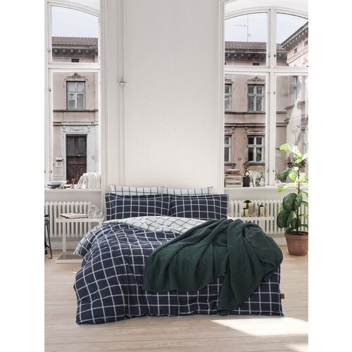 Casual Dark Blue Dark BlueWhite Ranforce Super King Quilt Cover Set (EU) (IT) Cene