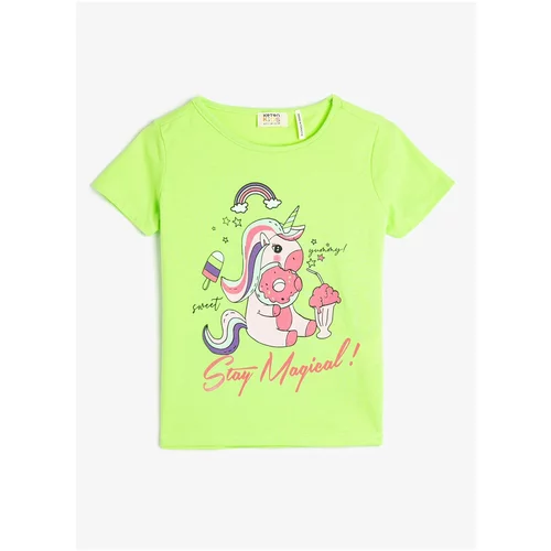 Koton Girls' Printed Neon Yellow T-shirt 3skg10163ak