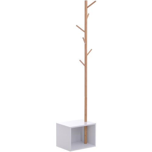 HOMCOM obe&amp;scaron;alnik s kocko za čevlje za predsobo in spalnico 6 kljukic, les bambus MDF, bel, 40x30x180cm, (20745261) Slike