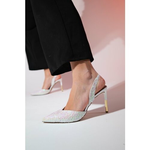 LuviShoes OVERAS Mother of Pearl Sequined Pointed Toe Women's Thin Heeled Evening Shoes Cene