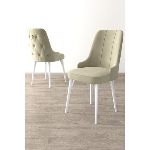 Hanah home set trpezarijskih stolica Enoa 6 kom, krem tkanina Babyface, bele drvene noge Cene