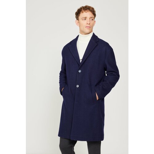 AC&Co / Altınyıldız Classics Men's Navy Blue Oversize Loose Cut Mono Collar Woolen Cuff Coat Slike